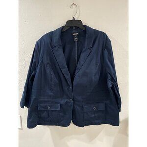 Lane Bryant Blazer women's Blue Jacket 3-Button 3/4-Sleeve Black Cotton Size 26